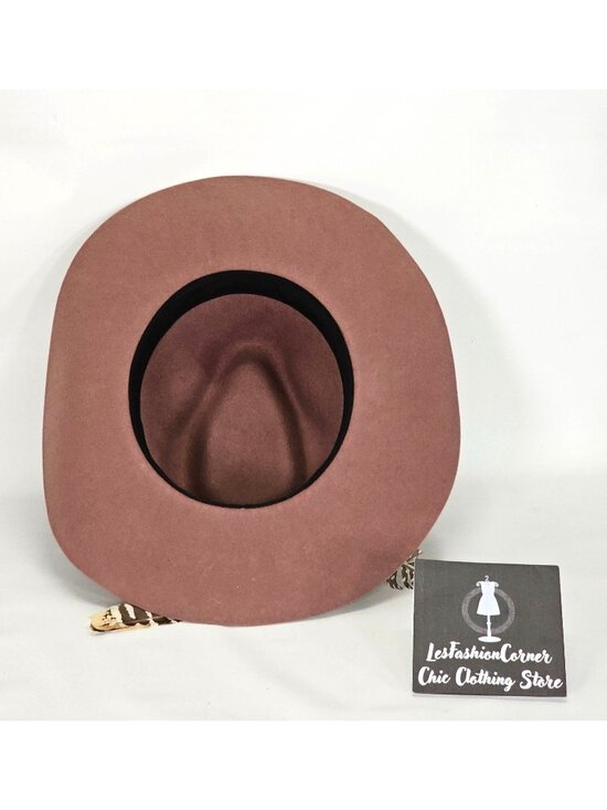 NWOT Brooklyn Hat Co.Deep Dusty Rose Felt Boho Fedora Feathers Leather Sz M 1622 main image 6